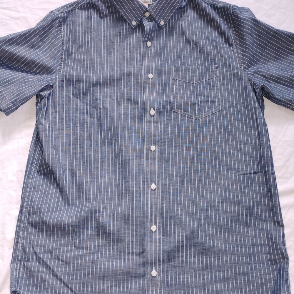 L.L Bean Mens Navy Blue Button Down Short Sleeve Shirt Size M Tall